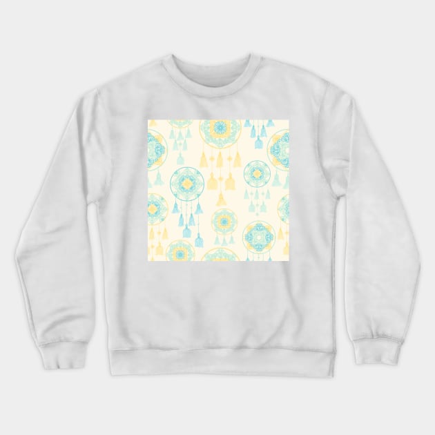 Yellow and teal dreamcatcher on cream Crewneck Sweatshirt by marufemia